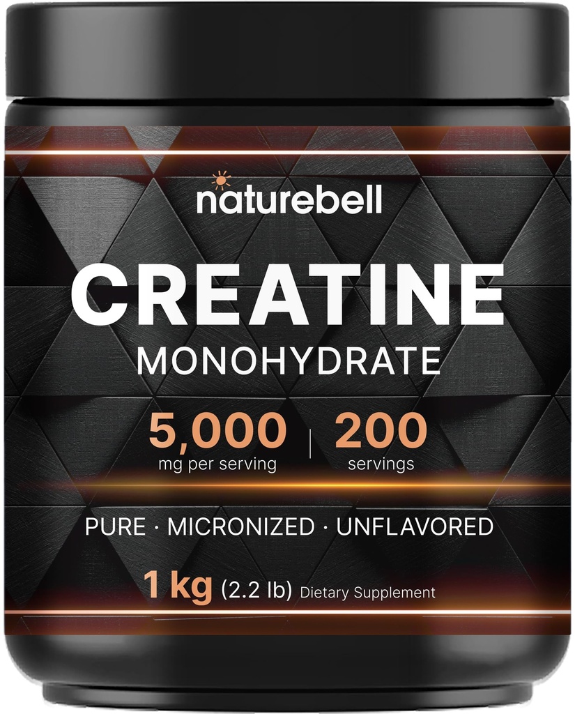 NatureBell Creatine Monohydrate Powder 1,000g, 5,000mg/サービング, 200 サービング (2.2 lb) | Micronized, Pure & Unflavored | Pre-Workout Muscle Support* | Keto, 完全菜食主義者