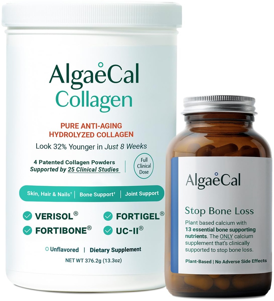 ALGAECALカルシウム&コラージュバンドル - 臨床的に支持されたVerisol、Fortibone&Fortigelとの完全な加水分解されたコラージュ、プラス13 Boneの健康とアンチエイジングのための骨支持ミネラルとビタミンD3