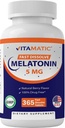 Vitamatic Melatonin 5 mg Tablets | Vegetarian, Non-GMO, Gluten Free | 1 Year Supply | Natural Berry Flavor - 365 Tablets