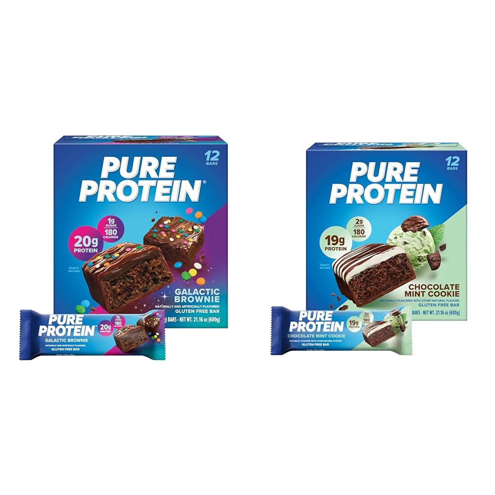ピュアプロテイン12カウントガラクシー&チョコレートミントクッキープロテインバーバンドル | 20g & 19g ハイプロテイン | グルテンフリー | プレ&ポストワークアウト | 砂糖
