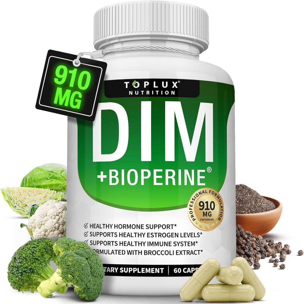 Dimの補足910のmgのプラスのBioPerineの複合体-ホルモンのバランスおよびエストロゲンのMetabolismを支えるDiindolylmethane、MenopauseのアクネPCOSのよりよい皮のボディービルを、人女性、60のカプセルのための助け