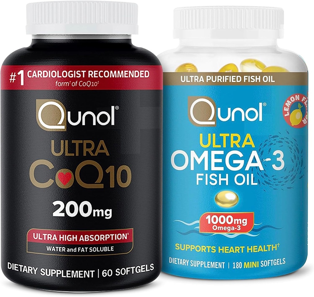 Qunol CoQ10 100mgのSoftgels、3Xのよりよい吸収、4か月の供給、120の計算+魚油Omega 3小型Softgels、1000mg Omega 3 EPA + DHA、3か月の供給、180の計算