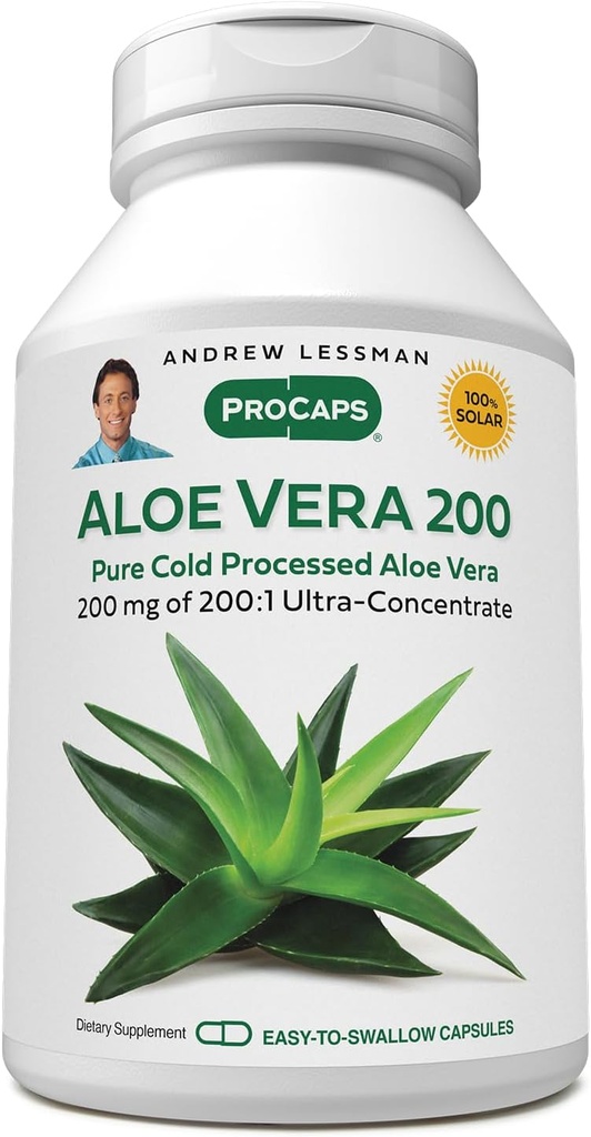 ANDREW LESSMAN Aloe Vera 200-60 カプセル - Aloe Vera の 200:1 の超濃縮物、Stomach および消化器系、付加物無し、Swallow のカプセルへの小さい容易のための Soothing サポートを提供します