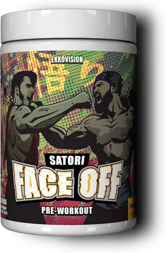 Ekkovision Pre Workout Satori Face Off with Tingle, Pineapple Flavor, Preworkout for Men, Pre Workout Powder, Energy, Focus, Performance Support for Gym, Weightlifting, Running, Training, 40 Servings