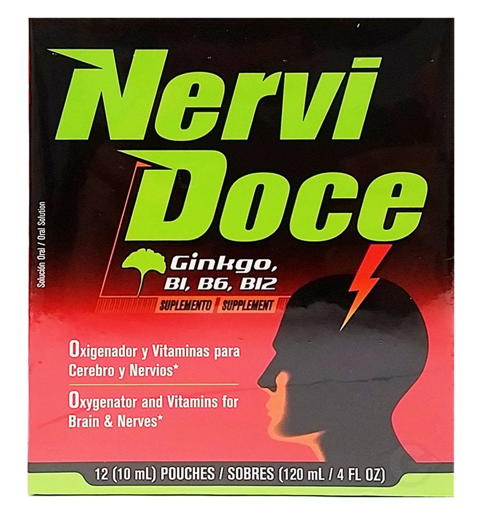 Nervidoce Multivitamin 12カウントポーチ - Ginkgo BilobaとBコンプレックス付き