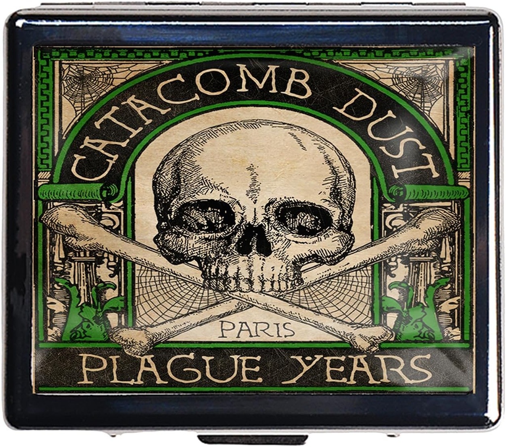 Silver Vintage Pill Box 7 Day Metal Pill Box with Mirror and 8 Compartments Cute Travel Pill Organizer for Purse (Vintage Skull)