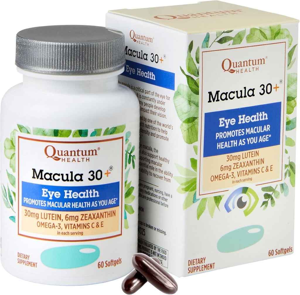 Quantum Health Macula 30 + Eye Care Supplementは、Lutein Zeaxanthin Omega-3 Vitamins CとE Daily Nutrition for Women & Men - 60 Softgelsであなたの年齢として、Macular & Retinal Healthを促進します
