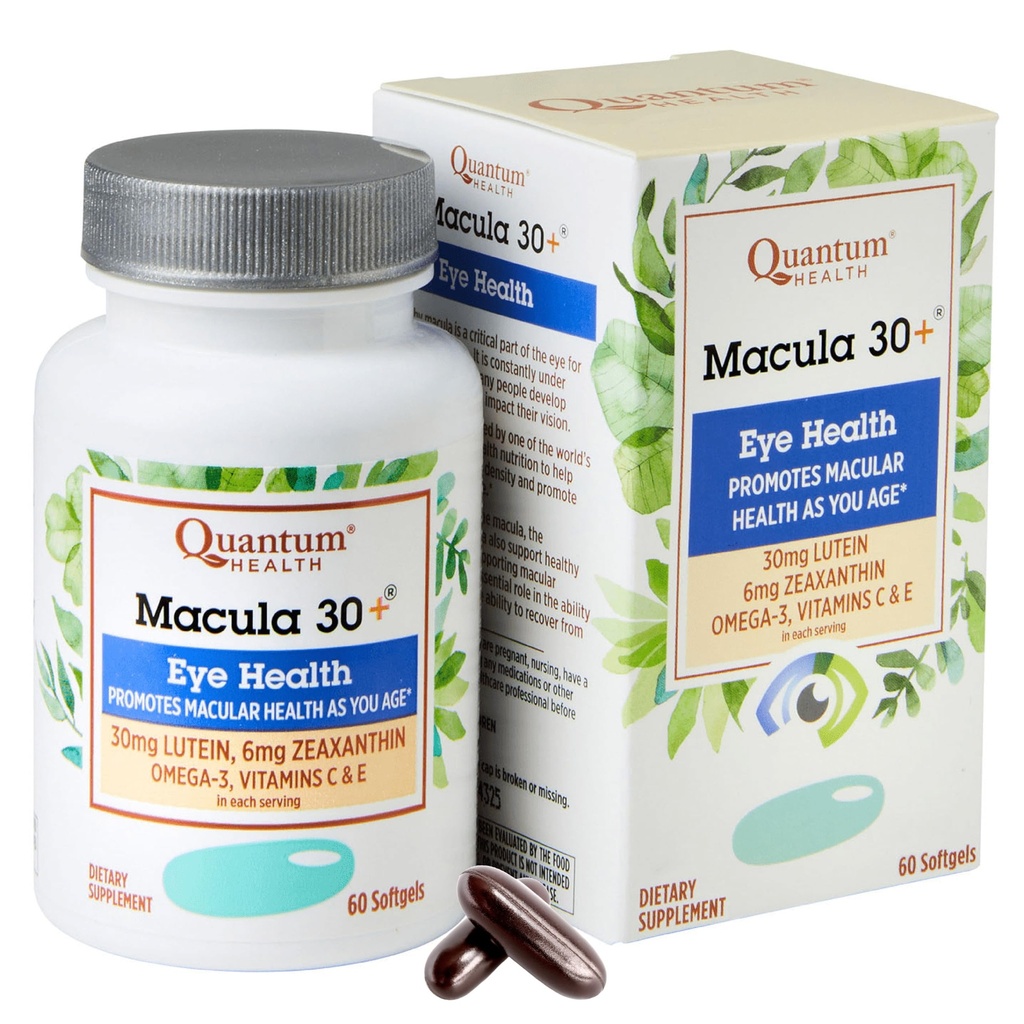 Quantum Health Macula 30 + Eye Care Supplementは、Lutein Zeaxanthin Omega-3 Vitamins CとE Daily Nutrition for Women & Men - 60 Softgelsであなたの年齢として、Macular & Retinal Healthを促進します