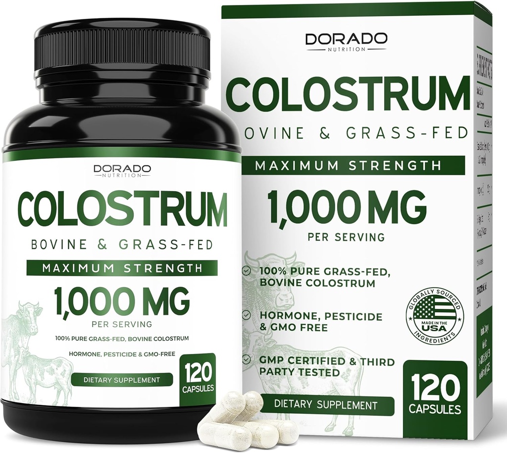 Colostrum Supplement(120カウント)1回の給餌当たり1000mg(最初の搾乳のみから牛のColostrumカプセル、Std。20% IgG免疫グロブリンを含む) - 草Fed、充填剤、第三者テスト - アメリカメイド