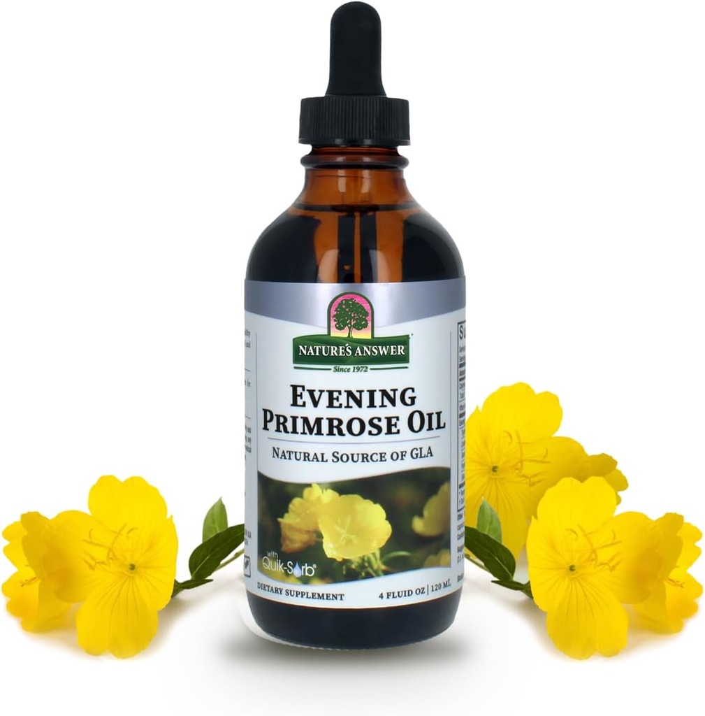 自然の答え 液体 イブニング Primrose オイル 4oz 液体 | 冷間プレス | エッセンシャル すべての 自然な保湿剤 髪、皮膚、爪 | Rosacea 乾癬 浮腫救済 | シングルカウント