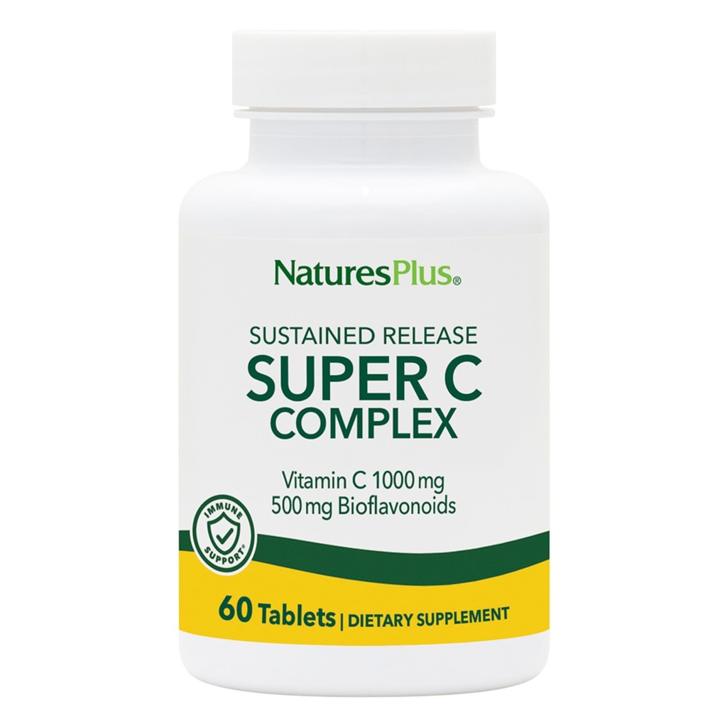 NaturesPlusスーパーCコンプレックス、サステンドリリース - 60錠 - 1000mgビタミンC + 500mgバイオフラボノイド - ベジタリアン、グルテンフリー - 60便