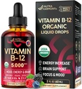 USDAの有機性ビタミンB12のSublingual低下-女性及び人のための5000のmcgの液体のビーガンMethylcobalamin - エネルギー ブースト、焦点及び気分、頭脳の健康サポート-吸収を最大にして下さい- 2か月の供給、2つのflのoz