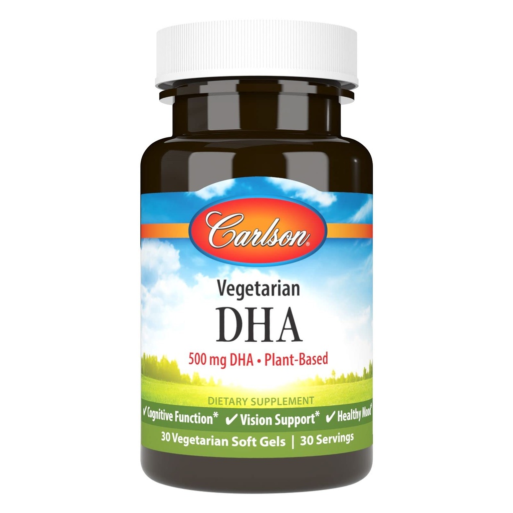 カールソン - ベジタリアンDHA、500 mg DHA、植物ベース、アラゲ、脳サポート、気分の健康、30ソフトゲルから持続的に供給