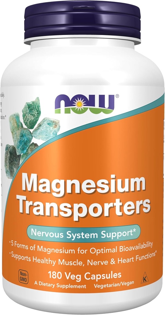 NOW Foods Supplements, Magnesium Transporters with 5 Forms of Magnesium for Optimal Bioavailability, 180 Veg Capsules
