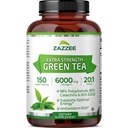 Zazzeeの余分強さの緑茶20:1のエキス、6000のmg強さ、50% EGCG、98%のポリフェノールおよび80%のCatcehins、150のビーガン カプセル、5か月の供給、標準化され、集中された20Xの効力、非GMO