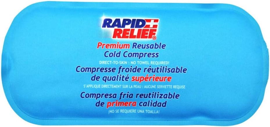 Rapid Relief Reusable Gel Cold Compress - Soft Fabric Cold Pack for Injuries, First Aid, Sprains, Headaches, Muscle Aches, and Pain Relief 5” x 11” Small