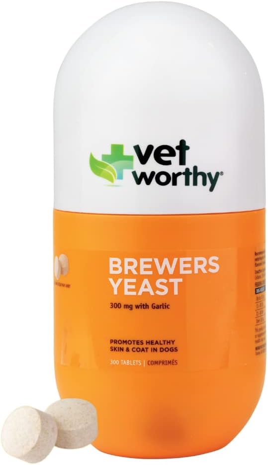 Vet Worthy Brewer’s Chewables for Dogs - Dog Daily Supplement to Support Healthy Skin and Coat - Brewers Supplement with Zinc, Iron, Vitamin B Complex - Garlic Flavored, 300 Tablets