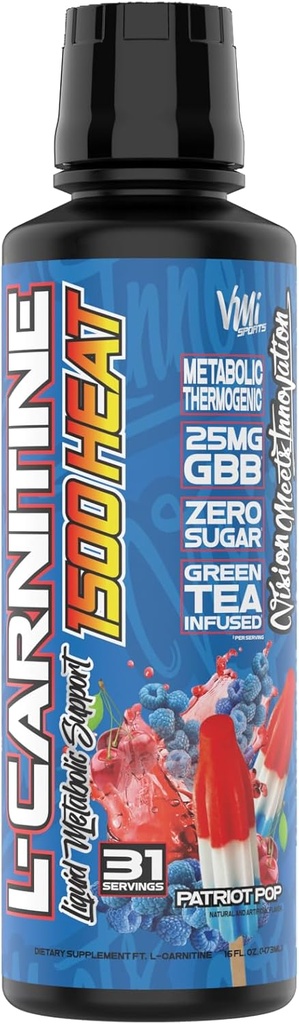 VMIスポーツL-カルニチン1500熱液体強化Thermogenic | 1500mgカルニチン | 最大吸着フォーミュラ | 男性と女性のための素晴らしい味 | 31 サービング(パトリオポップ)