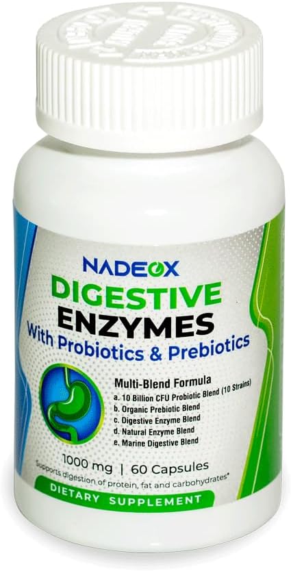 女性と男性のための消化酵素1000MG +プレバイオティクスとプロバイオティクス - 60カプセル