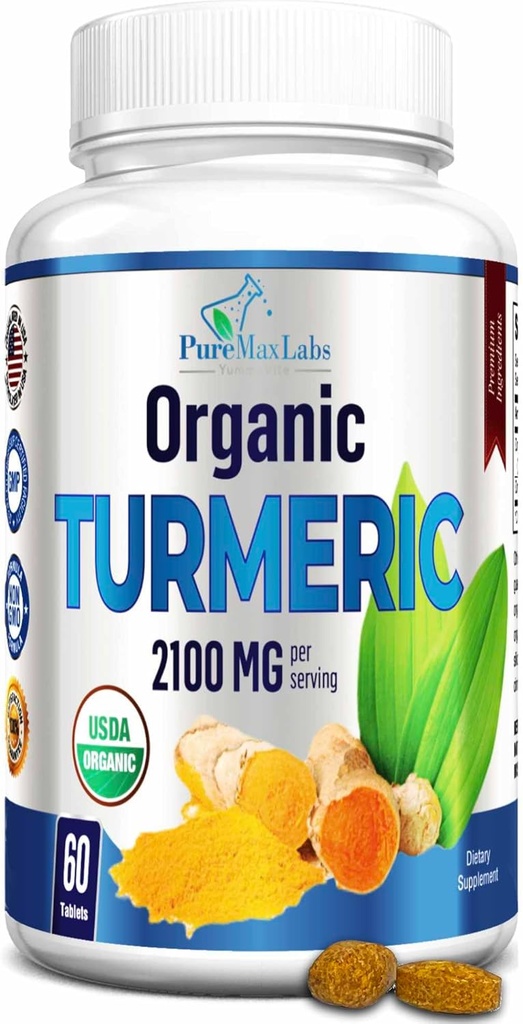 有機性ターメリック - 2100mg USDA黒胡椒と有機性ターメリッククルクミン、ビーガン - 60錠