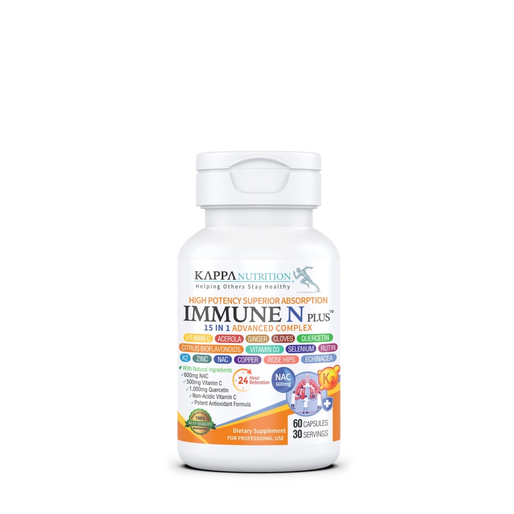 (60カプセル)、NAC 600mg、ケルセチン1,000mg、ビタミンC 500mg、亜鉛50mg、ビタミンD3 5,000iu、Selenium、銅、Acerola、ジンジャー、Rutin、Citrus Bioflavonoids、ローズヒップ、Echinacea、免疫N 15プラス1