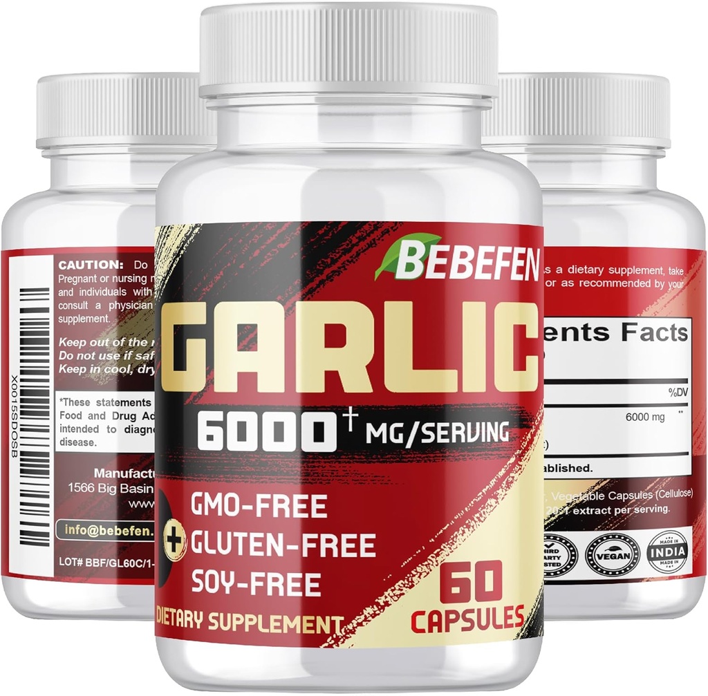 BEBEFEN Garlic Supplements - Garlic Extract Capsules for Digestive System, Immune Health & Overall Well-Being - Vegetarian, Non-GMO