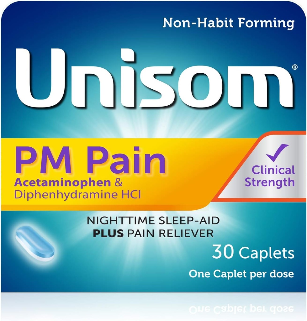 Unisom PMの痛みの夜間の睡眠補助剤+痛みのReliever、アセトアミノフェン及びDiphenhydramine HCI、30小包、50mg