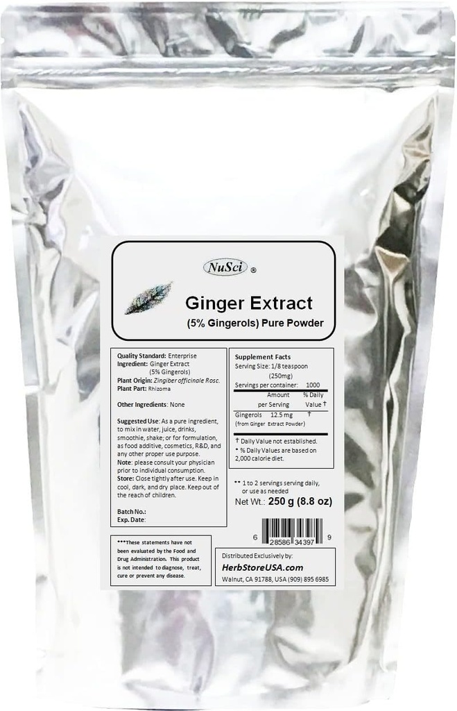 ジンジャーの根のエキス250g (8.8のoz)の粉は5%のGingerols、サポート消化器システムを標準化しました