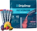 DripDrop Hydration Packets - Juicy Variety Pack - Single Serve Electrolytes Powder Drink Mix - Grape, Fruit Punch, Strawberry Lemonade, Cherry - Non-GMO, Gluten Free, Vegan - 32 Sticks
