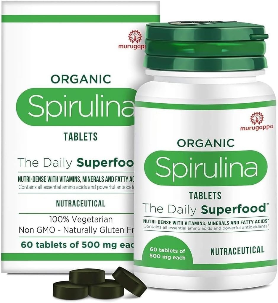 DURJAオーガニックスピルリナ錠 - ほとんどのバイオアベイラブルプロテイン&ヌトリデンススーパーフード | 免疫と健康サプリメント | 代謝ブースター | 100% ビーガン | 60 錠 (500 mg 各)...'