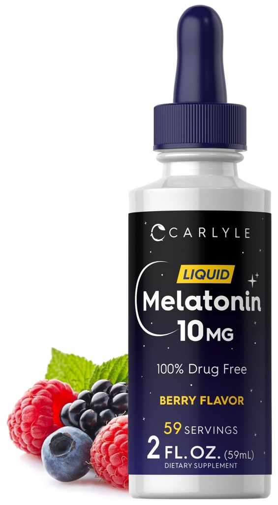 カルリール メラトニン10mg | 2 fl oz 液滴 | ベリーフレーバー | 大人用 | GMO ベジタリアン サプリメント