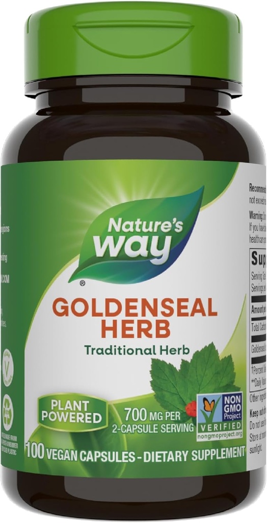 Nature's Way Goldenseal、伝統的なハーブ、700 mg / 2-カプセルサービング、非GMOプロジェクト検証、ビーガン、100カプセル