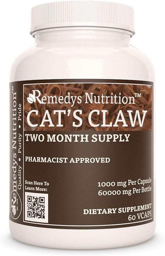 Remedyの栄養猫の爪バーク&ルート | 1,000 mg, 60ビーガンカプセルハーブ栄養補助食品 | 2ヶ月の供給