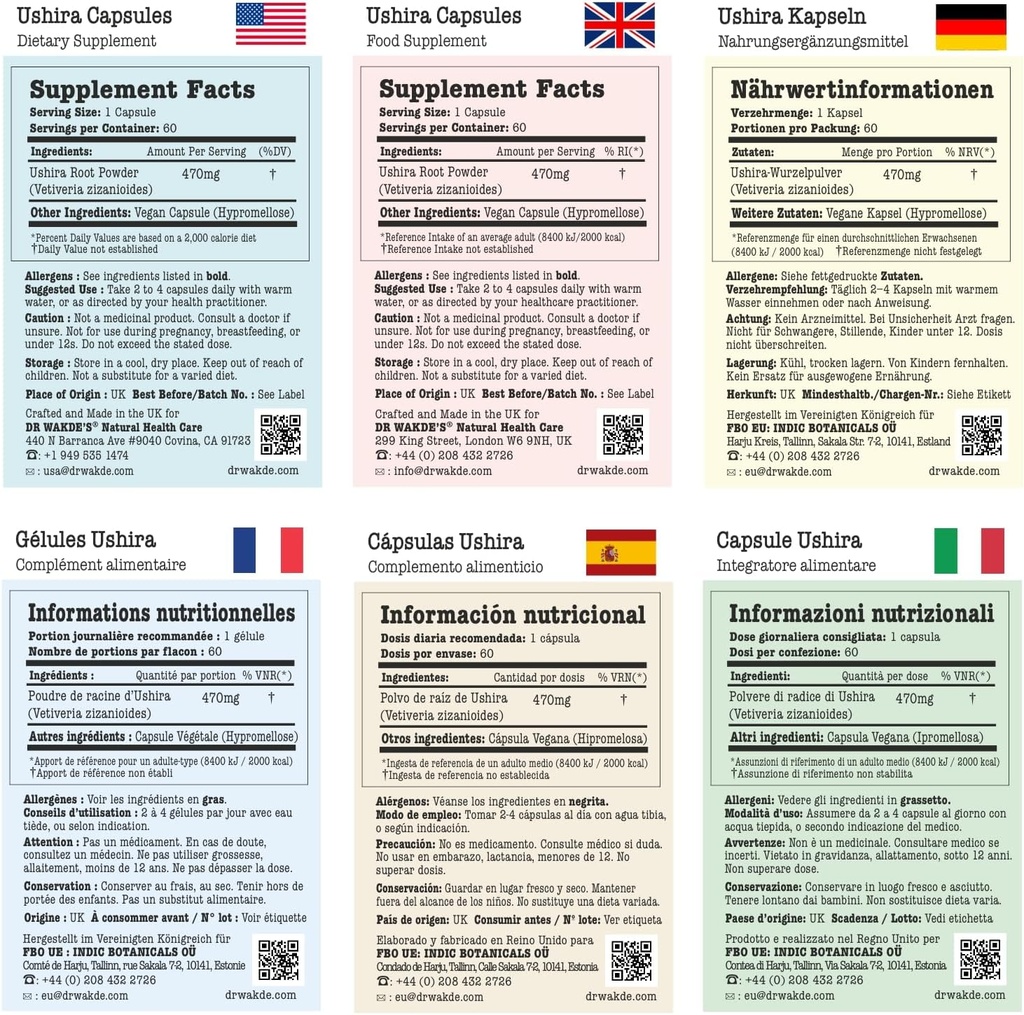 DR WAKDEのUshiraカプセル(Vertiver | Vertiveria zizaniodes) | 60 Veg帽 | Ayurvedic Supplement | ヴィーガン