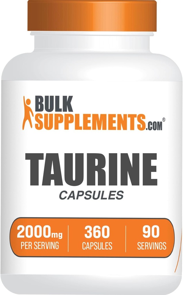 BulkSupplements.com タウリンカプセル - タウリンサプリメント、タウリン2000mg、心臓の健康のためのアミノ酸、タウリンピル - グルテンフリー、4 タウリン500mgカプセル/サービング(2000mg)、360カプセル