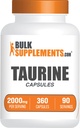 BulkSupplements.com タウリンカプセル - タウリンサプリメント、タウリン2000mg、心臓の健康のためのアミノ酸、タウリンピル - グルテンフリー、4 タウリン500mgカプセル/サービング(2000mg)、360カプセル