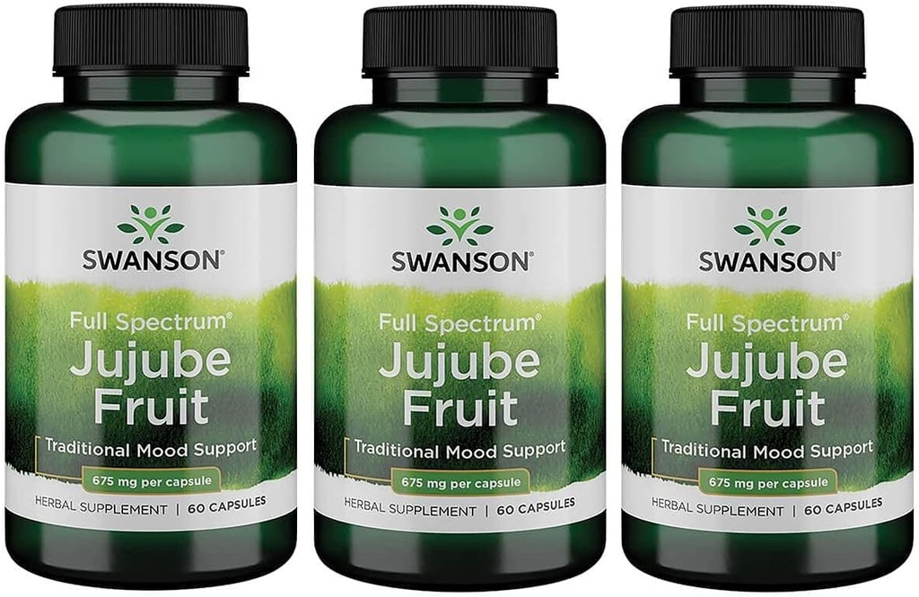 Swanson Jujube Fruit - Full Spectrum Herbal Supplement Promoting a Calm & Relaxed Mind - Natural Formula Supporting Stress & Mood Support - (60 Capsules, 675mg Each) 3 Pack