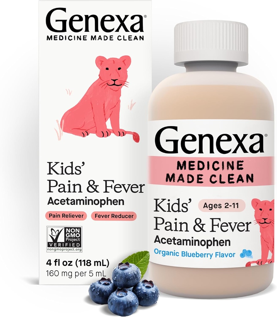 Genexaの子供のアセトアミノフェンの痛み及び熱心な口頭懸濁液の薬- 4oz -子供のための2 - 11歳、一時的に痛みと熱の症状を緩和します、5 mL - 有機ブルーベリー味