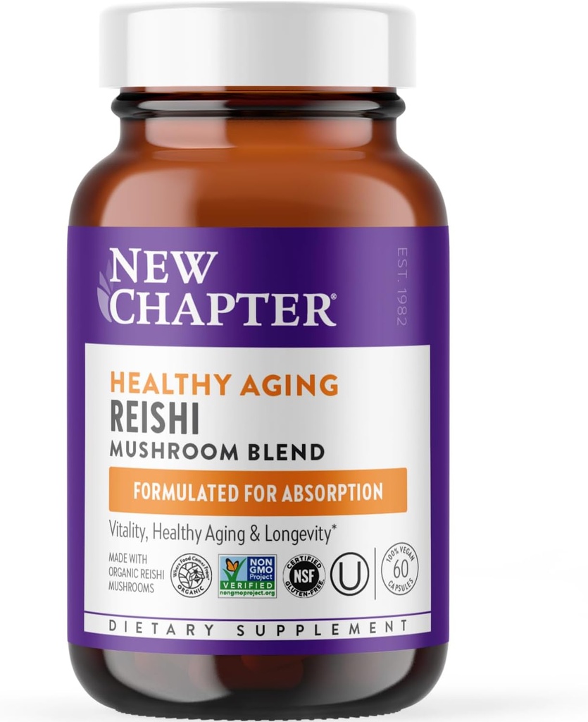 New Chapter Reishi Mushroom - LifeShield Reishi for Healthy Aging + Organic Reishi Mushroom + Vegan + Non-GMO, Nootropic Ingredients - 60 ct