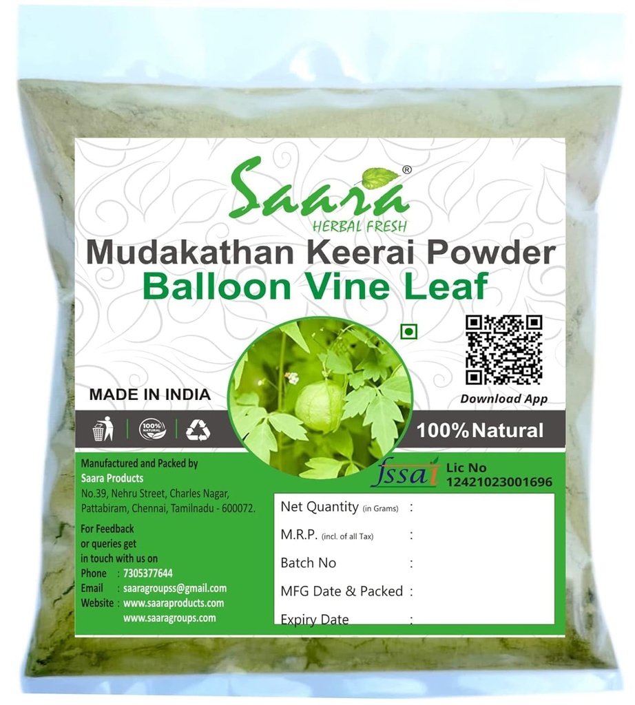 Nutranix bhm HERBAL FRESH Mudakathan Keerai Powder,100g, balloon Vine Leaf Powder, Kanphata, Budda Kakara, Agniballi, Jyotishmati Leaf Powder,100g, (パック1 x 100g)