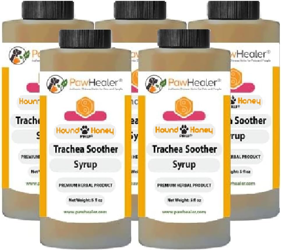 Trachea Soother シロップ5PAKハウンドハニー - 崩壊トラチェアの症状のための自然な草の救済 - 味良い - 管理者に簡単(5 fl oz/ea)