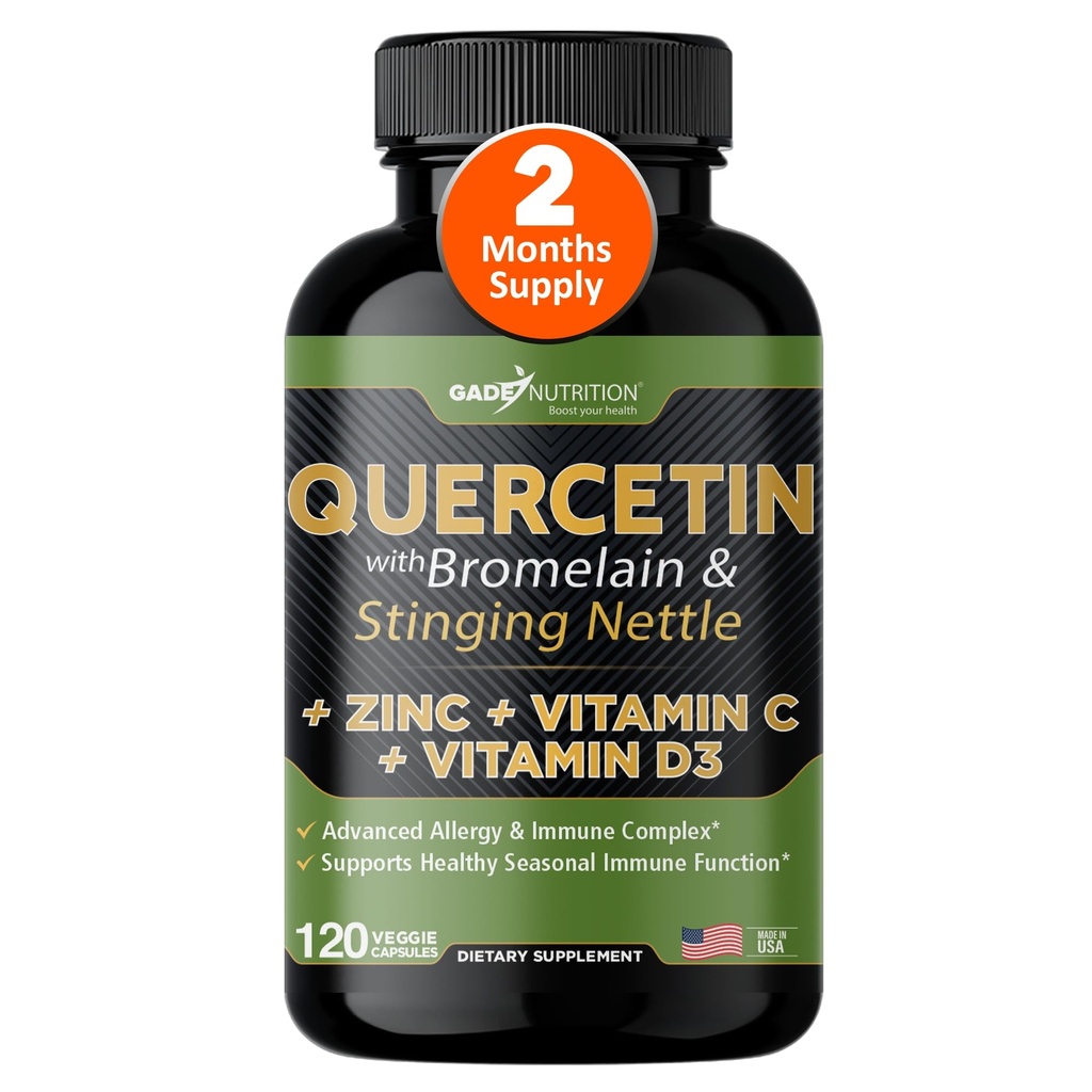 ビタミンCと亜鉛でケルセチン - Nettle Quercetin - Quercetin 500mg - Bromelainとケルセチン - 亜鉛ケルセチン + ビタミンD3 - 120 Veggieキャップ - (非GMO、グルテンフリー、ビーガン) - 2ヶ月の供給