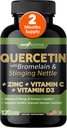 ビタミンCと亜鉛でケルセチン - Nettle Quercetin - Quercetin 500mg - Bromelainとケルセチン - 亜鉛ケルセチン + ビタミンD3 - 120 Veggieキャップ - (非GMO、グルテンフリー、ビーガン) - 2ヶ月の供給