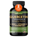 ビタミンCと亜鉛でケルセチン - Nettle Quercetin - Quercetin 500mg - Bromelainとケルセチン - 亜鉛ケルセチン + ビタミンD3 - 120 Veggieキャップ - (非GMO、グルテンフリー、ビーガン) - 2ヶ月の供給