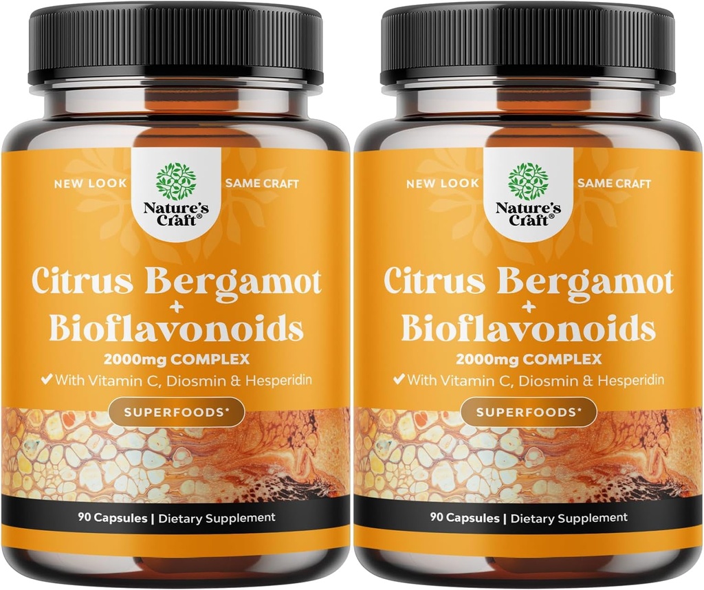 シトラスBergamotサプリメントとCitrus Bioflavonoids - シトラスBergamotエキス1000mgルーチンと免疫&心臓健康サポートのためのヘスペリジン(2ヶ月)