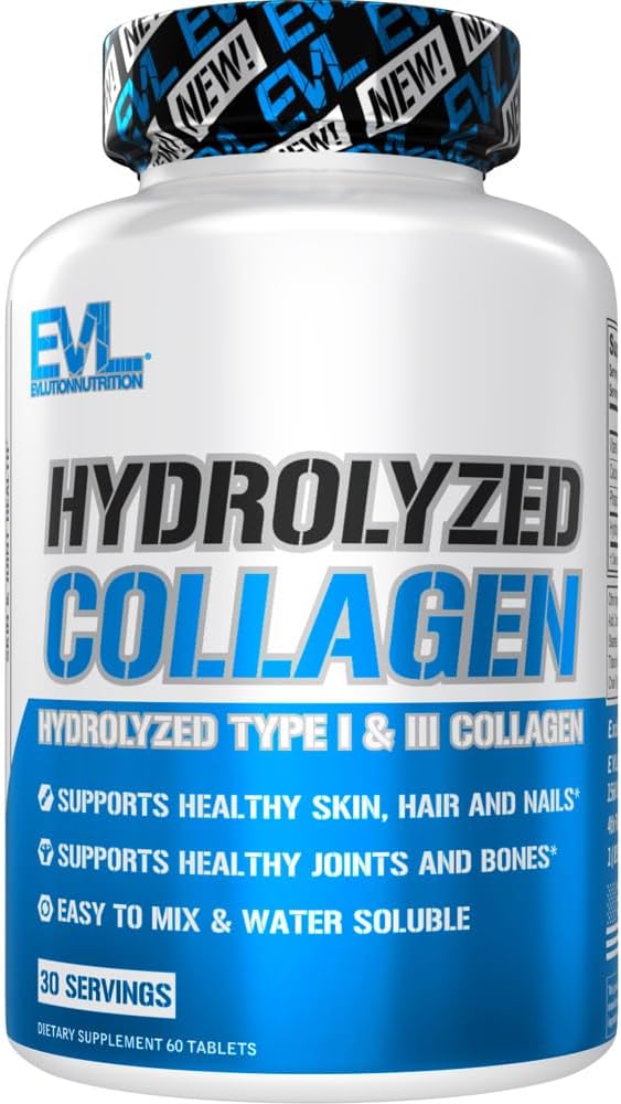 Evlution Nutrition Hydrolyzed Collagen - 1400mg Hydrolyzed Type I&III Collagen - ジョイント+骨サポート - 皮膚+髪+ネイルサプリメント - Keto + Paleo - 30サービング