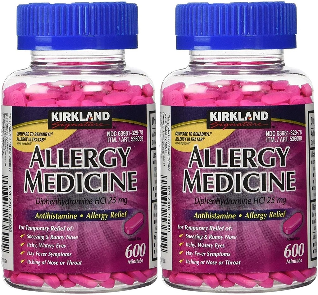 キルクランドシグネチャーアレルギー薬Diphenhydramine HCI 25 mg - 600 Minitabs - 2パック