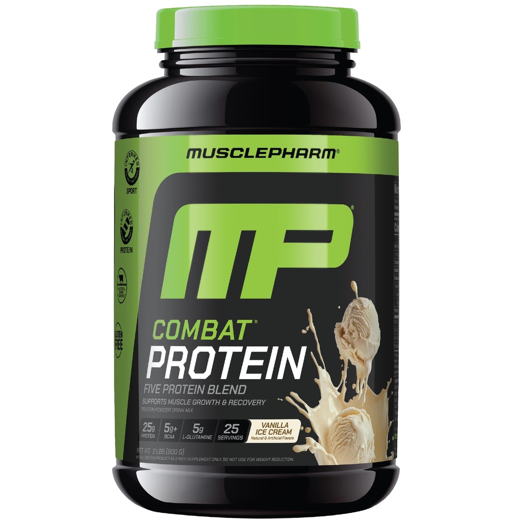 MusclePharmのコンバットの蛋白質の粉、バニラの味、生産的なワークアウトのための燃料筋肉、5つの蛋白質の源はWheyの蛋白質の隔離剤及び卵のアルブミン、グルテンフリーの2のlb、25のサービングを含んでいました