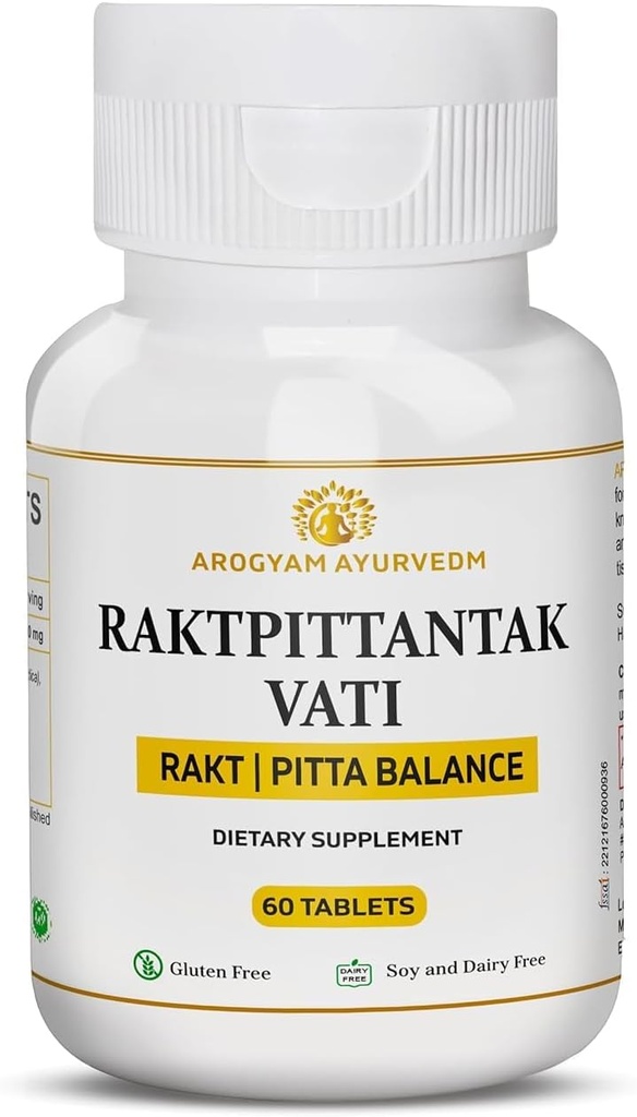 Dr. Pushp's AROGYAM AYURVEDM RAKATPITTANTAK VATI for Pitta Balance, Blood Purifier- Pack of 60 Tablets
