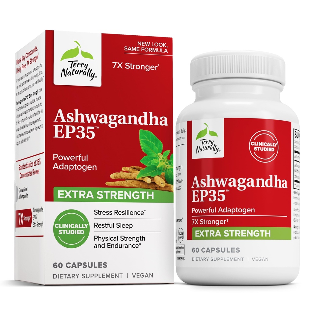 Terry Naturally Ashwagandha EP35 Extra Strength - Herbal Supplement for Sleep Support - Aid Healthy Stress Response - Endurance & Energy Support - 60カプセル(60サービング)
